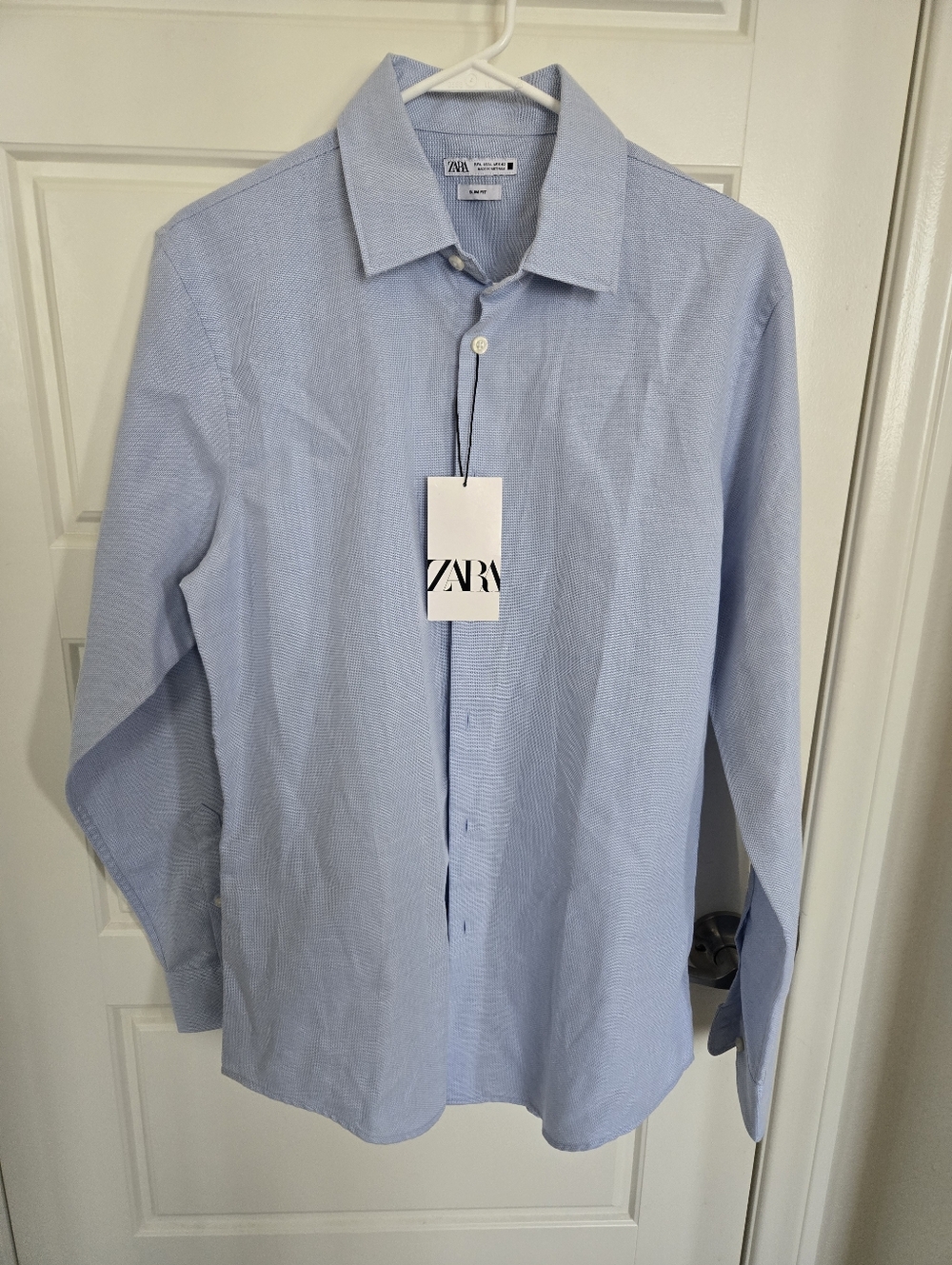 NWT ZARA Men's Pale Blue Casual Button-Down Shirt Large